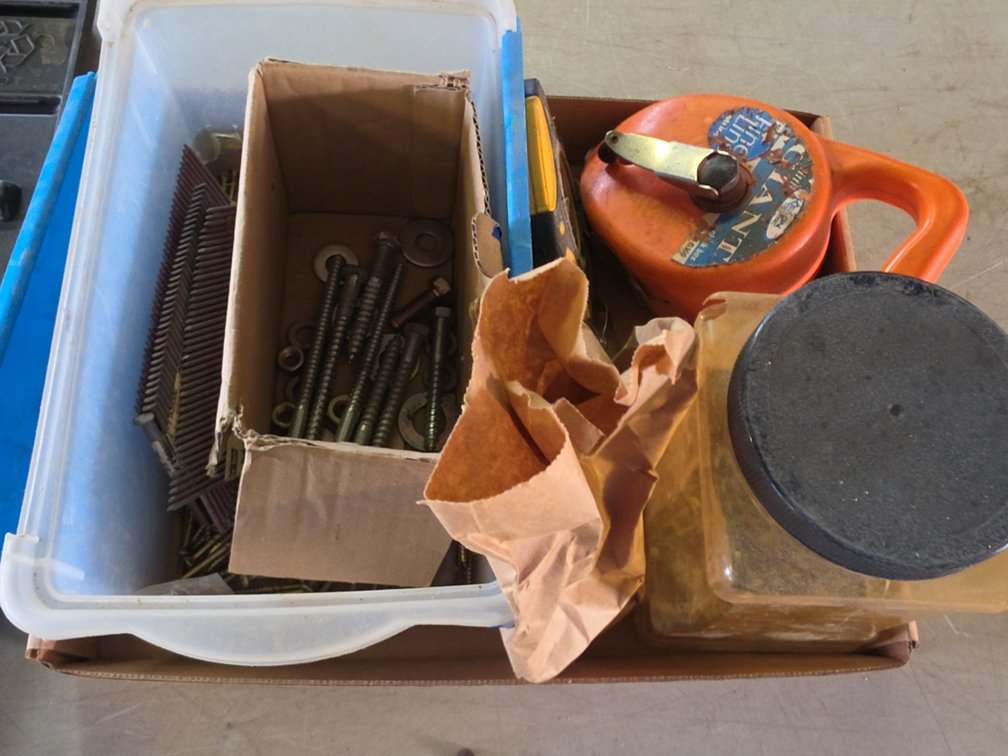 SCREWS, CHALK LINE, TAPE ROLL