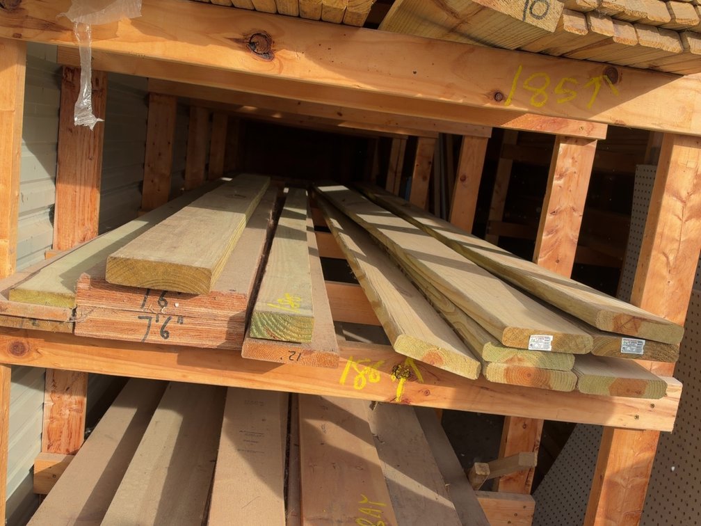 (6) 12' DECK BOARDS AND MISC GREEN TREATED PLANKS