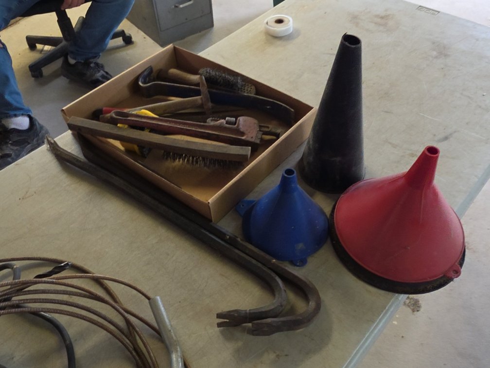 FUNNELS, PIPE WRENCH, PRY BARS
