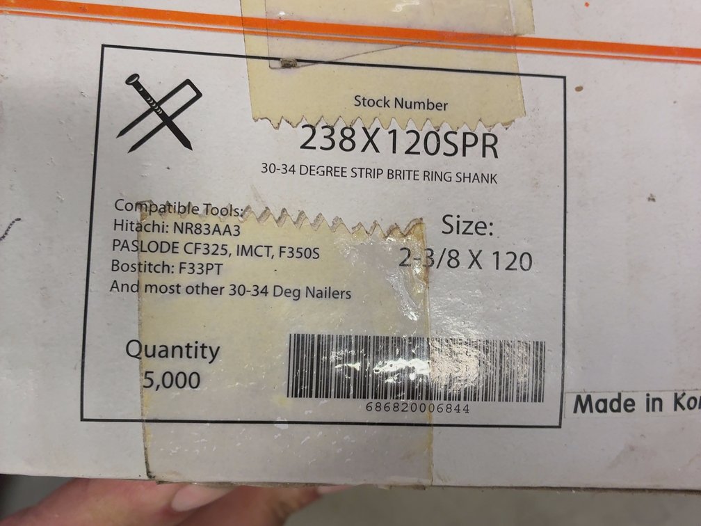BOX OF 2 3/8 NAILS FOR PASILODE NAILER