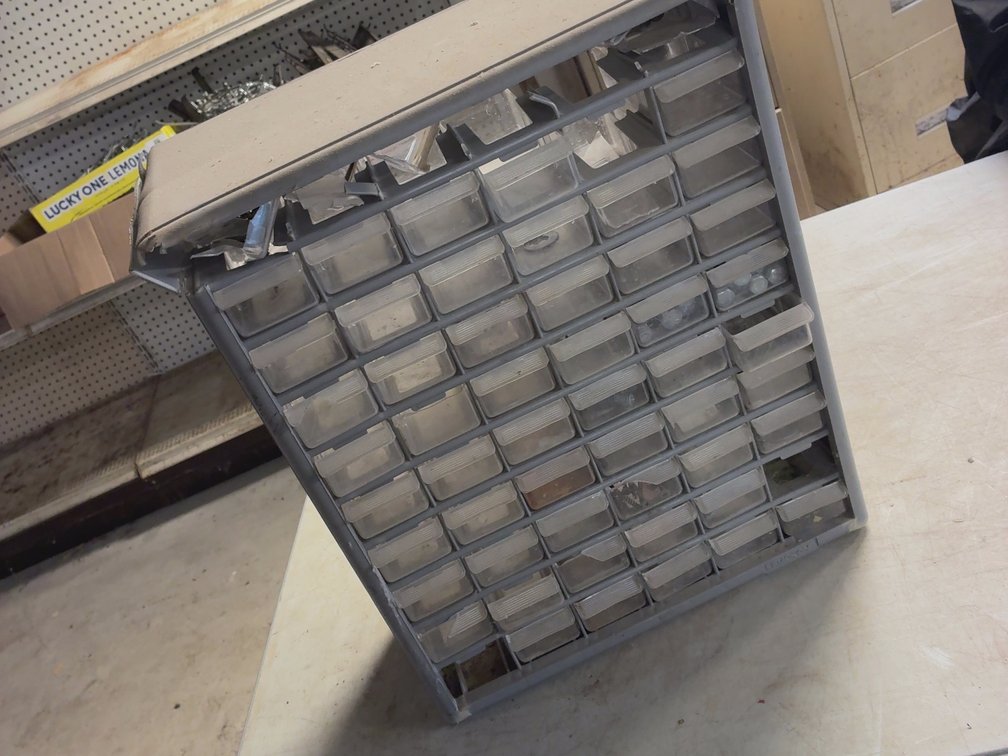 MISC SCREWS AND HARDWARE IN SMALL CABINET