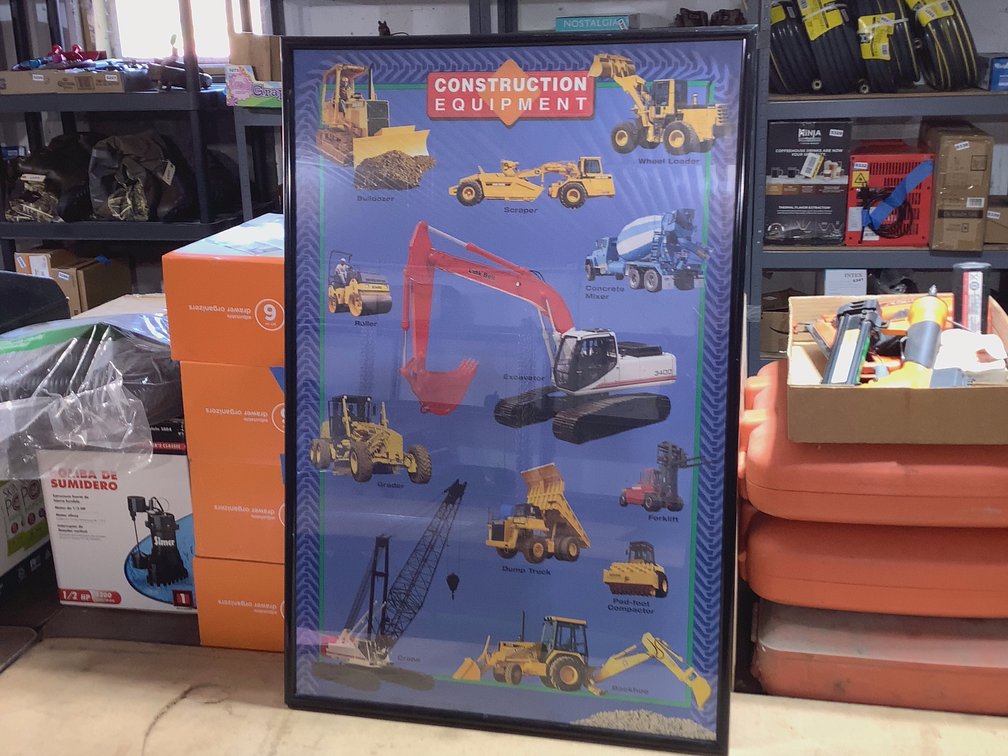 CONSTRUCTION EQUIPMENT FRAMED POSTER UNDER PLEXIGLASS