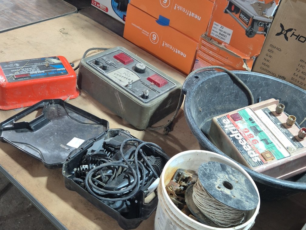3 ELECTRIC FENCERS, FENCING SUPPLIES, TRIMMER