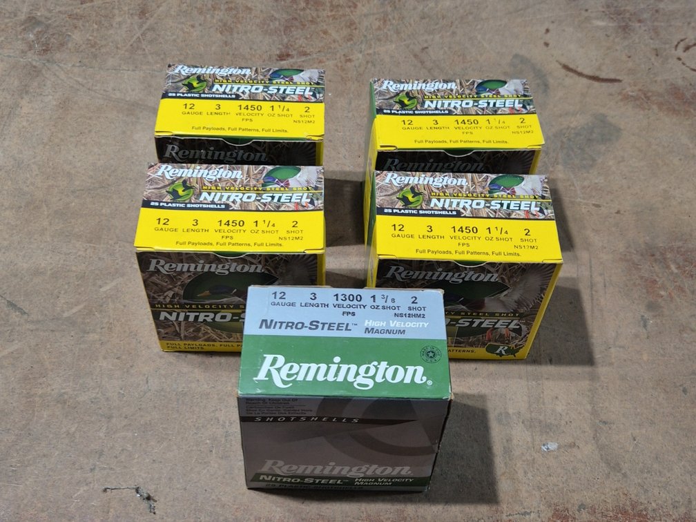 (5) BOXES, REMINGTON 12G NUMBER 2 SHOT STEEL AMMO