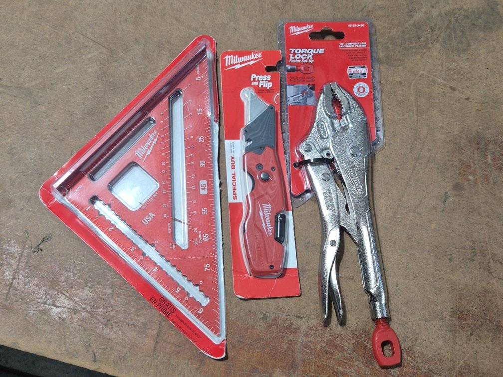 NEW MILWAUKEE,  KNIFE, VISE GRIP, RAFTER SQUARE