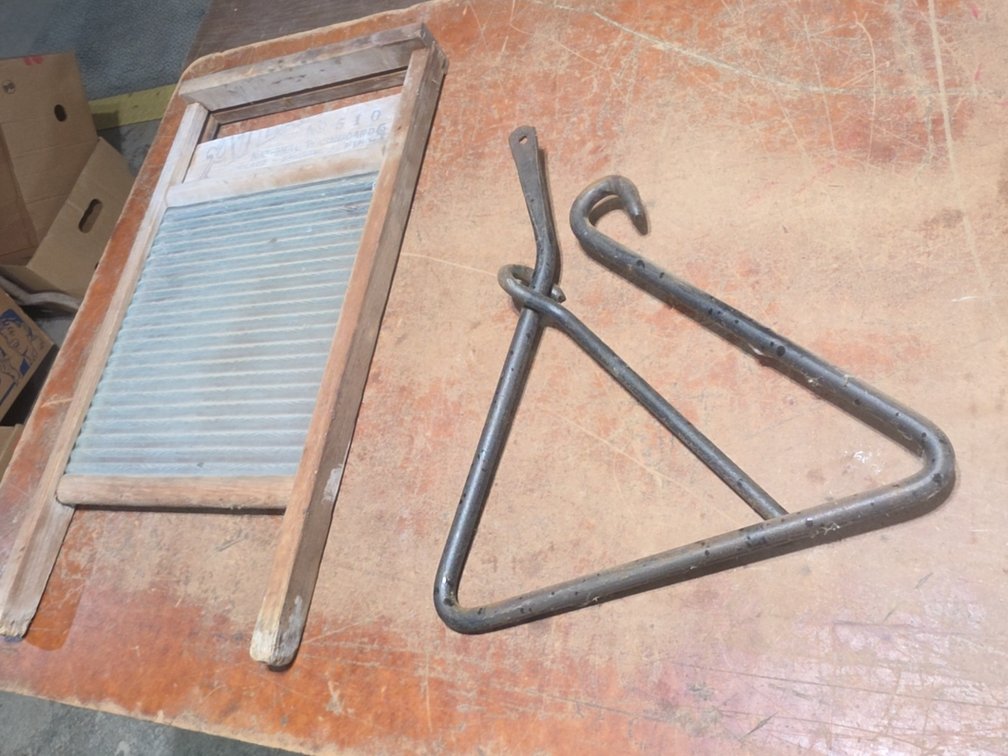 WASH BOARD AND DINNER BELL