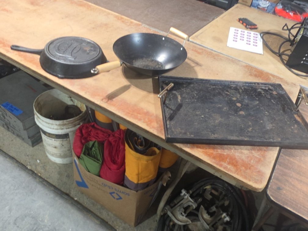 CAST IRON SKILLET , CAST IRON FLAT TOP PIECE AND WOK