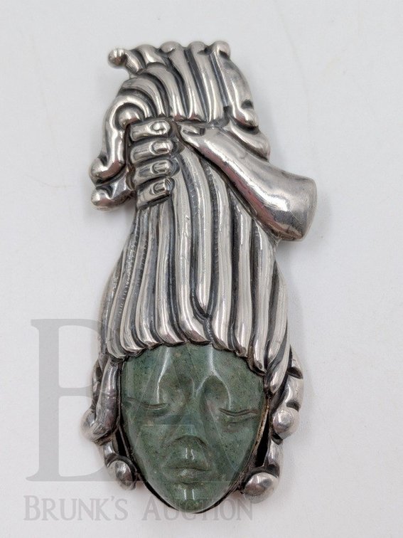 STERLING & JADE PENDANT/BROOCH
