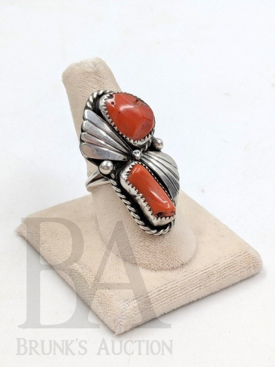 STERLING & CORAL CHUNK RING