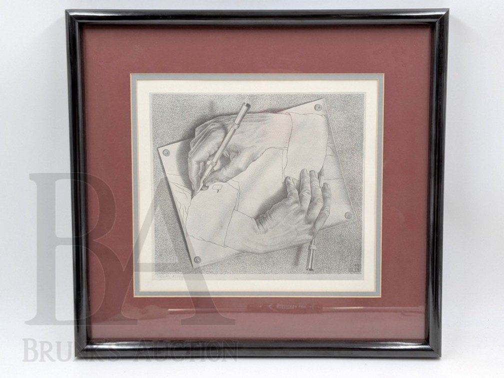 AFTER M.C. ESHER "DRAWING HANDS" PRINT