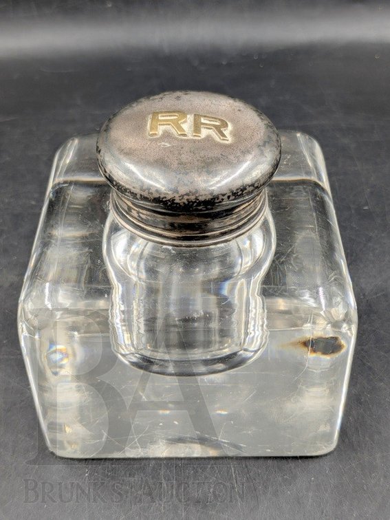 STERLING / HEAVY GLASS INKWELL