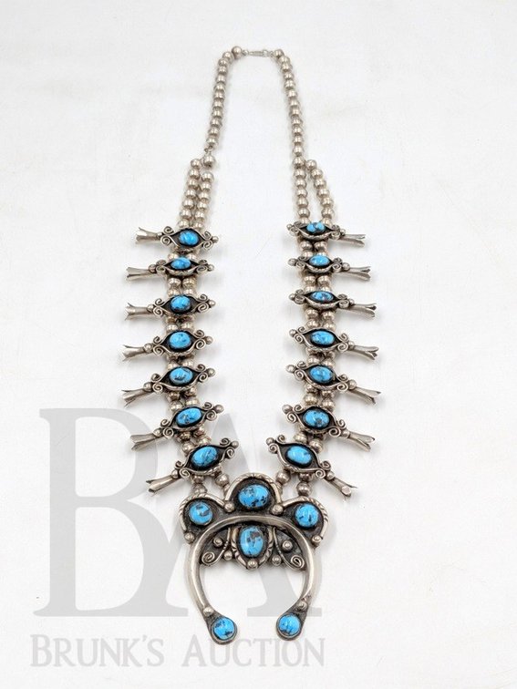 STERLING & TURQUOISE SQUASH BLOSSOM