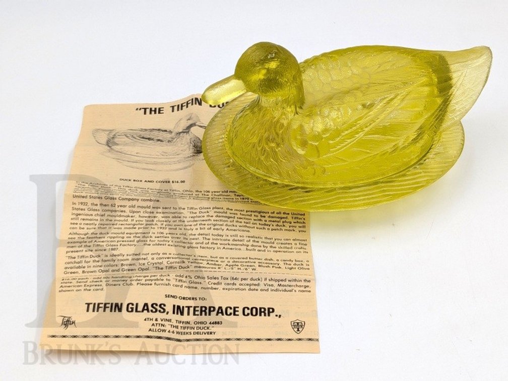 TIFFIN URANIUM GLASS COVERED DUCK