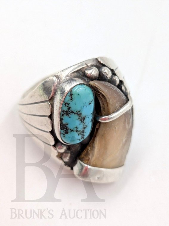 STERLING, TUQUOISE & BEAR CLAW RING