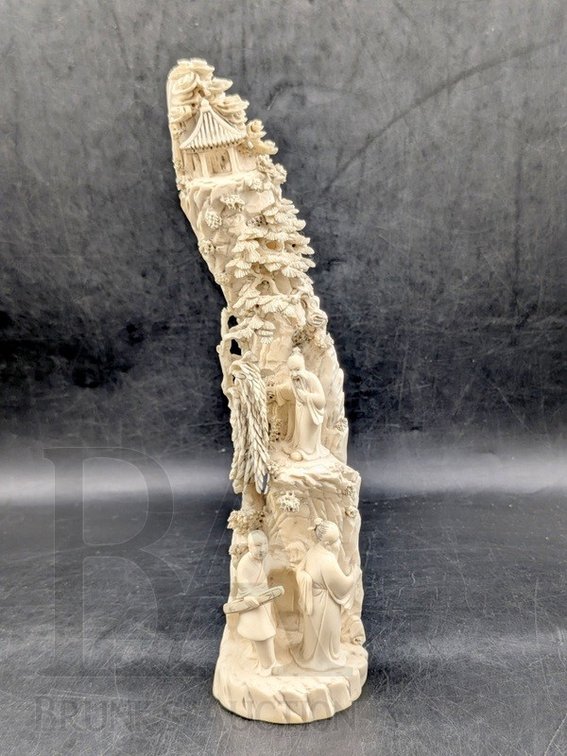 ANTIQUE CHINESE IVORY MOUNTAIN SCENE CARVING