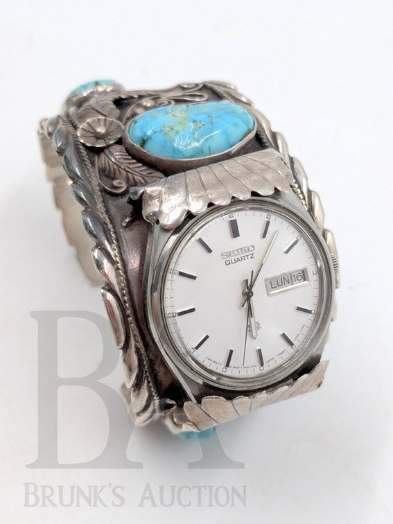 HENRIETTA YESELE STERLING & TURQUOISE CUFF WATCH
