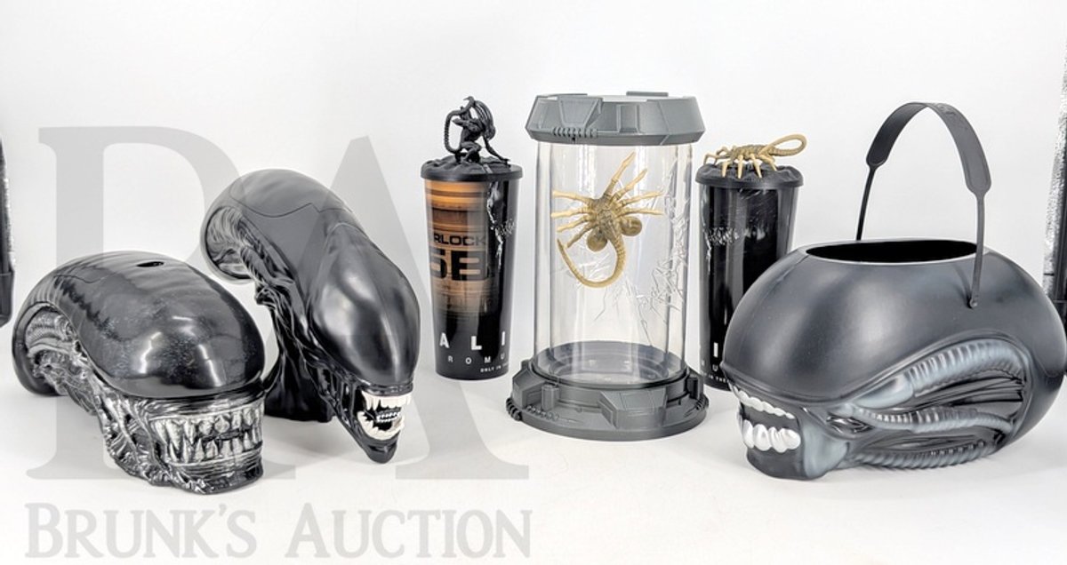 (6) Alien Romulus Theater Promo Buckets, Cups & Facehugger Canister, Super7 & 20th Century