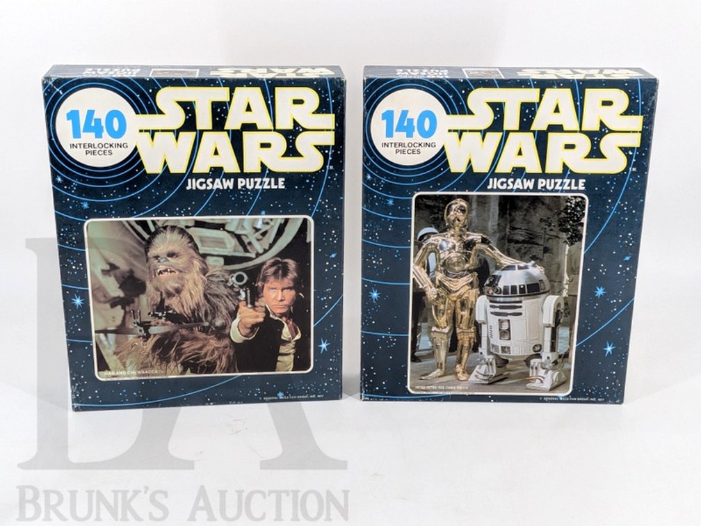 (2) 1977 Star Wars 140-Piece Jigsaw Puzzles Han & Chewbacca, C-3PO & R2-D2 Kenner