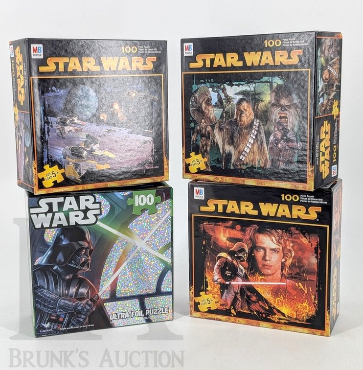 (4) Star Wars 100 Piece Puzzles by Hasbro MB and Cardinal 2005 Assorted Designs