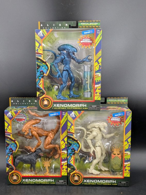 (3) Lanard Alien Collection Walmart Exclusive 7” Xenomorph Action Figures Special Edition