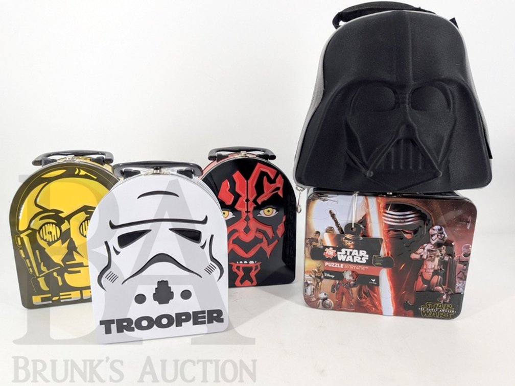 (5) Star Wars Lunch Boxes & Puzzle Tin, Thermos Darth Vader, Trooper, C-3PO, Maul