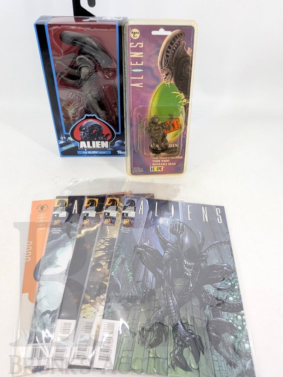 (7) Aliens Collectibles Assortment: 1993 Queen Watch, NECA Figure, Dark Horse Comics