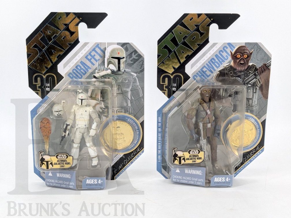 (2) 2007 Star Wars 30th Anniversary McQuarrie Signature Boba Fett & Chewbacca Figures