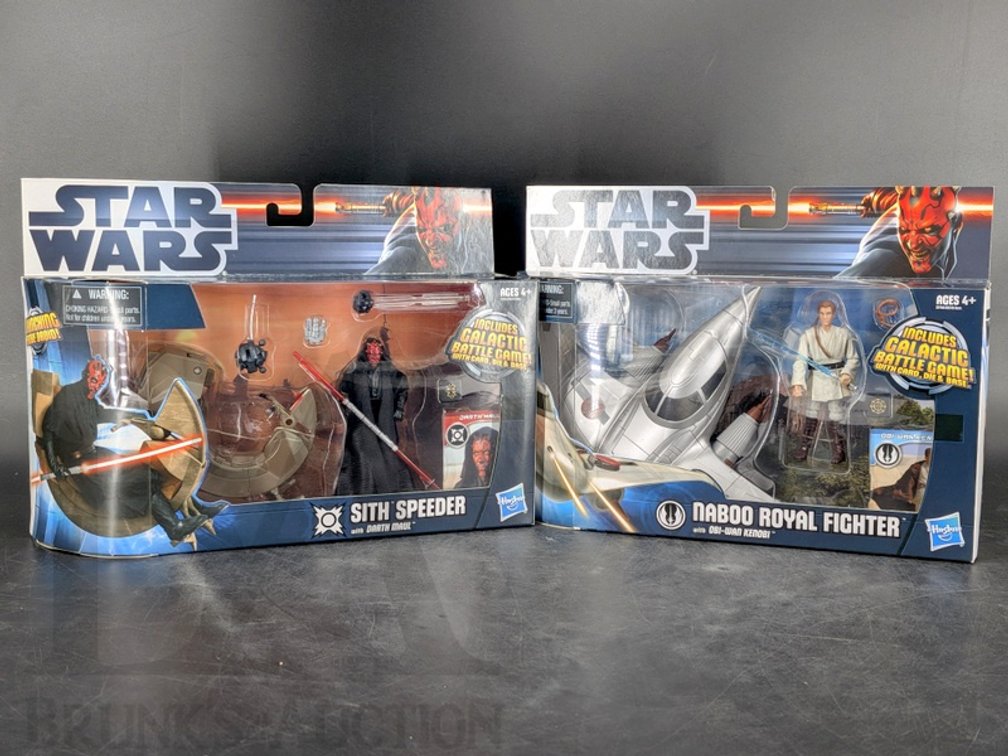 (2) 2012 Star Wars Hasbro Sith Speeder Darth Maul Naboo Royal Fighter Obi-Wan Kenobi