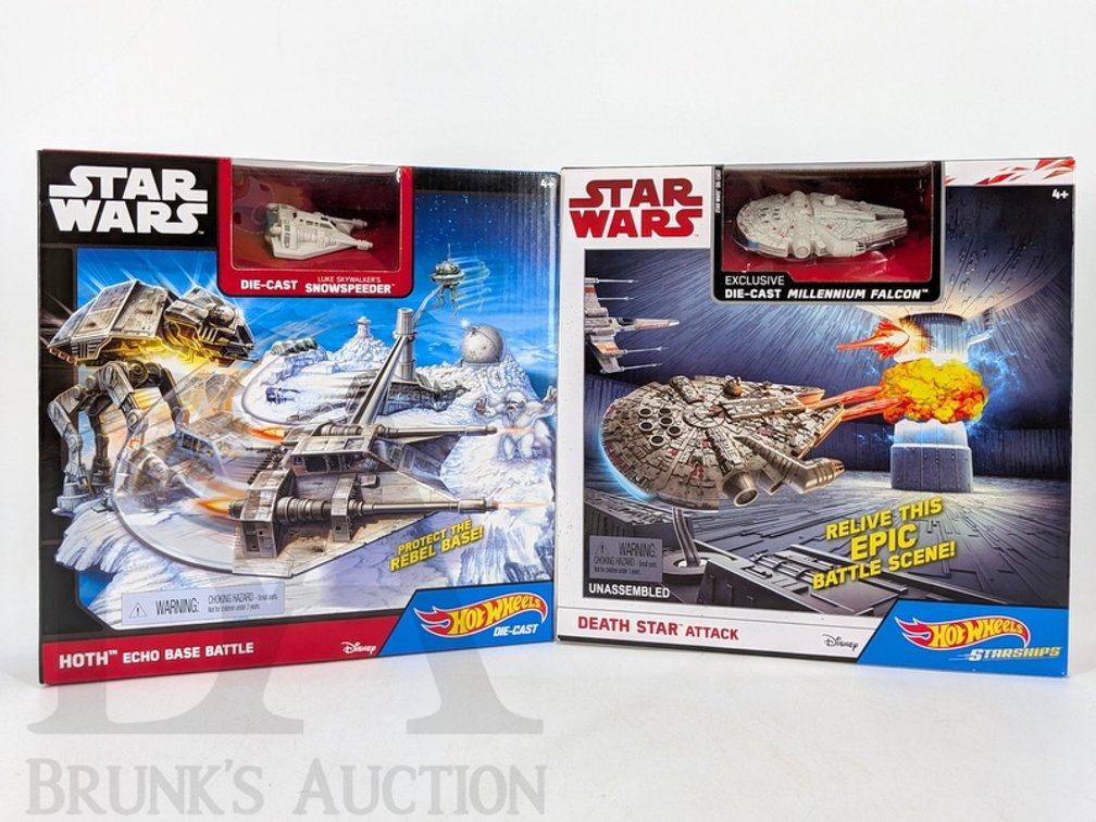 (2) 2014/2017 Star Wars Hot Wheels Die-Cast Playsets Echo Base Battle Death Star Attack