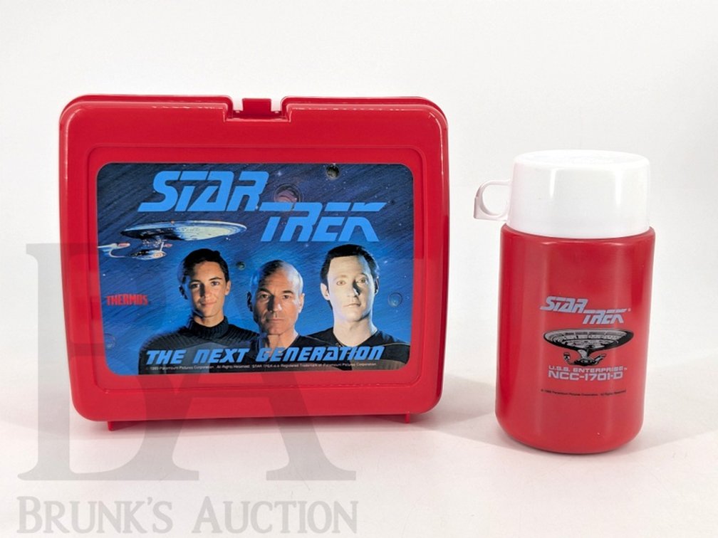 1989 Star Trek The Next Generation Thermos Red Lunch Box with Thermos Bottle