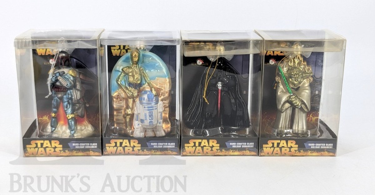 (4) 2005 Kurt S. Adler Star Wars Hand-Crafted Glass Holiday Ornaments in Boxes