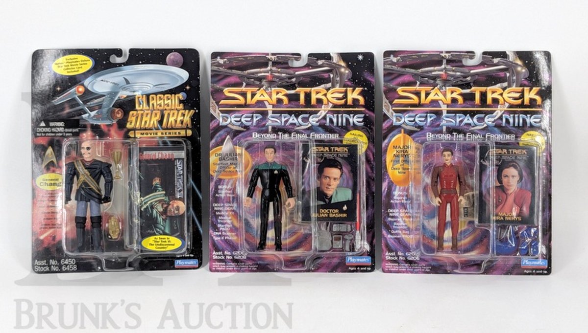 (3) 1993-1995 Playmates Star Trek Action Figures DS9 Major Kira, Dr. Bashir, Gen. Chang