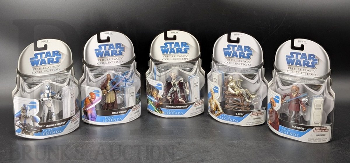 (5) 2008 Star Wars Legacy Collection Saga Legends Action Figures, Hasbro, in Original Packaging