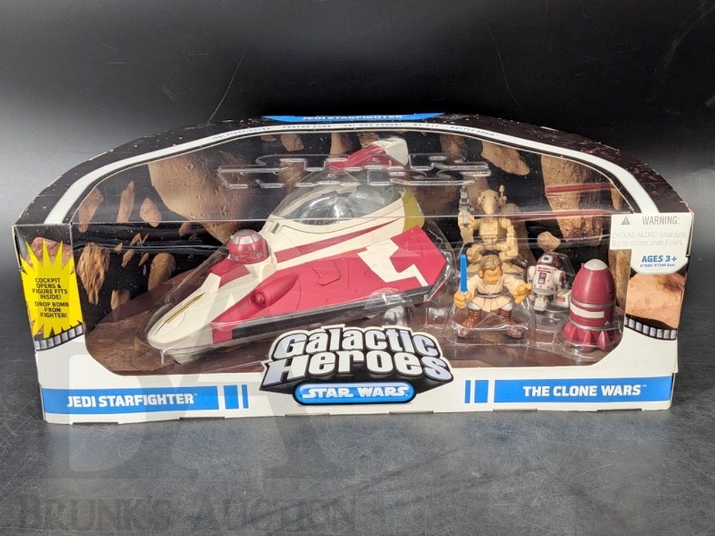 2008 Star Wars Galactic Heroes Jedi Starfighter Clone Wars Boxed Playset Hasbro