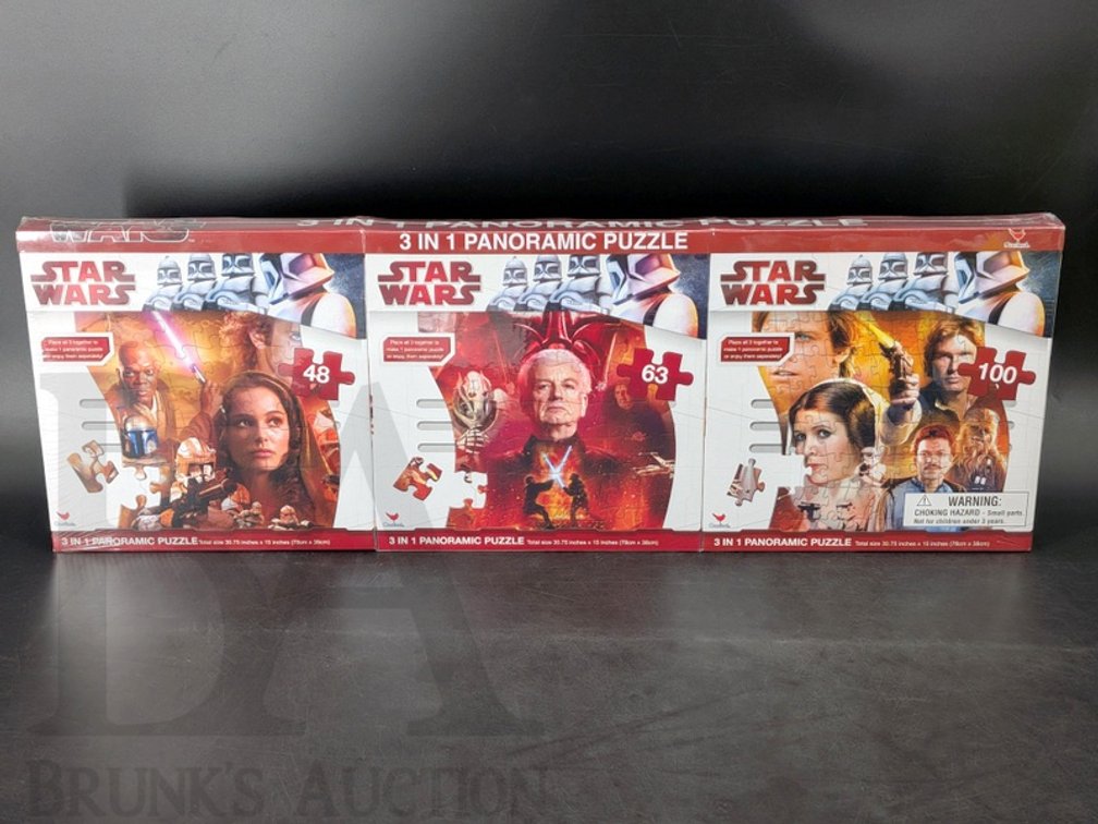 2010 Star Wars 3-in-1 Panoramic Puzzle Set by Cardinal, 48/63/100 Piece Puzzles, Sealed