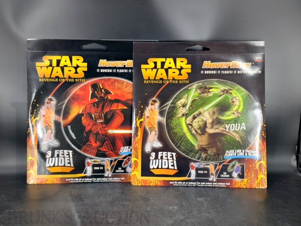 (2) 2005 Star Wars HoverDisc Revenge of the Sith Toys Jedi Yoda Darth Vader 3 Feet Wide