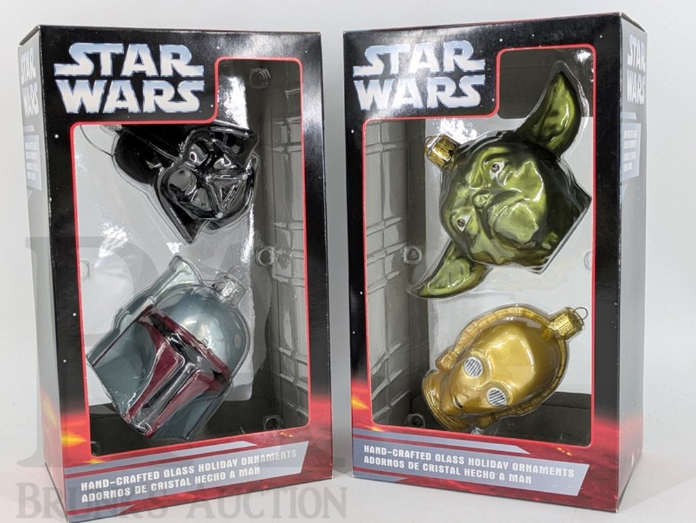 (2) 2006 Star Wars Glass Holiday Ornaments Sets, Kurt S. Adler, Darth Vader, Boba Fett, Yoda, C-3PO