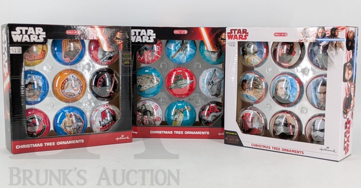 (3) Hallmark Star Wars Christmas Tree Ornament Sets, Target Exclusives, Decorative Use Only