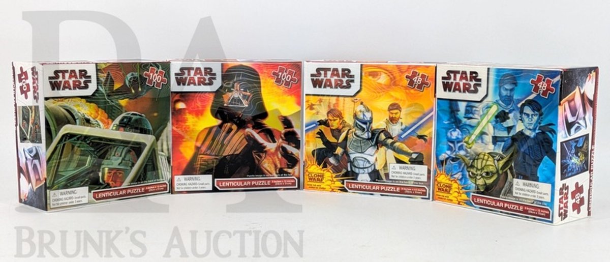 (4) 2010 Star Wars Lenticular Puzzles Cardinal 48 & 100 Piece 9x12 Inch Boxed Set