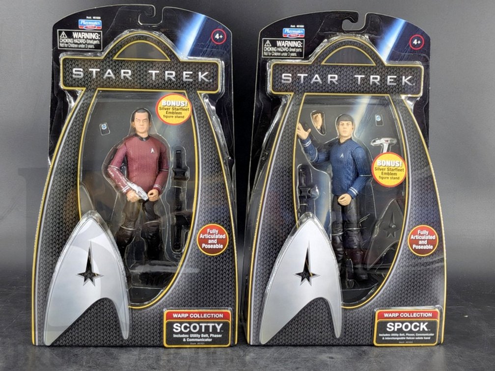 (2) 2009 Star Trek Warp Collection Figures: Scotty and Spock by Playmates NIB