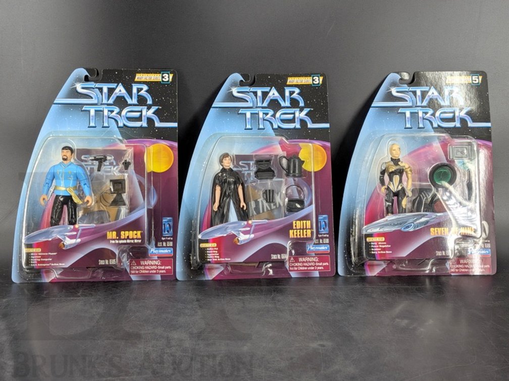 (3) Star Trek Playmates Action Figures Spock Edith Keeler Seven of Nine 1997 1998 MOC