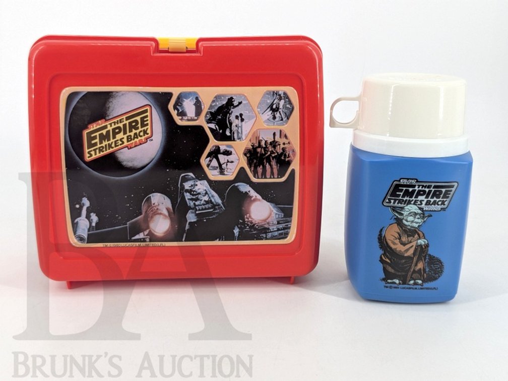 1980 Star Wars Empire Strikes Back Thermos Lunchbox & 1981 Yoda Thermos, 1996 Card