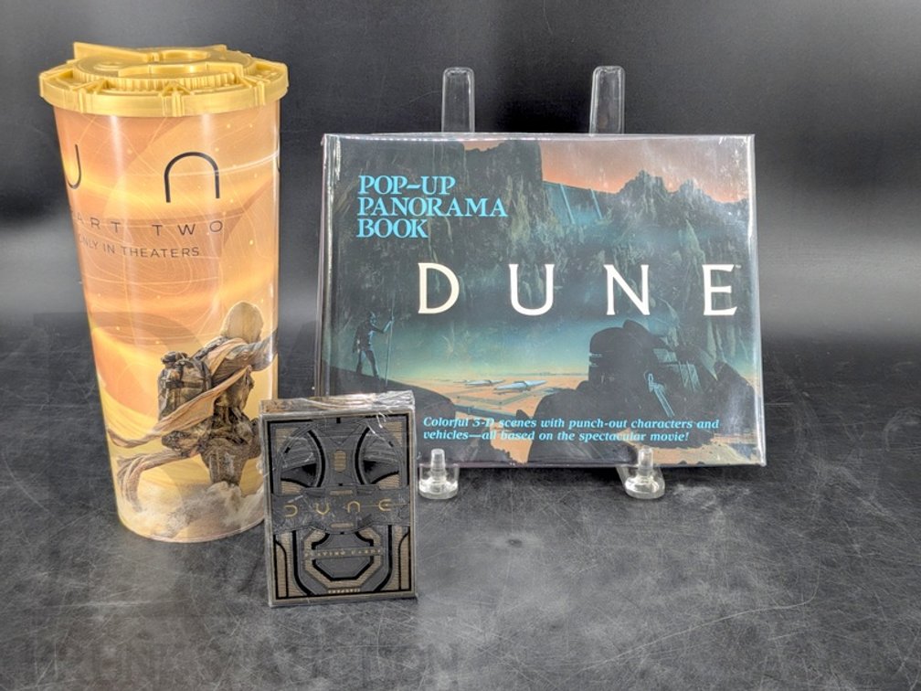 (3) Dune Book, Playing Cards & 2024 Movie Promo Cup Lot