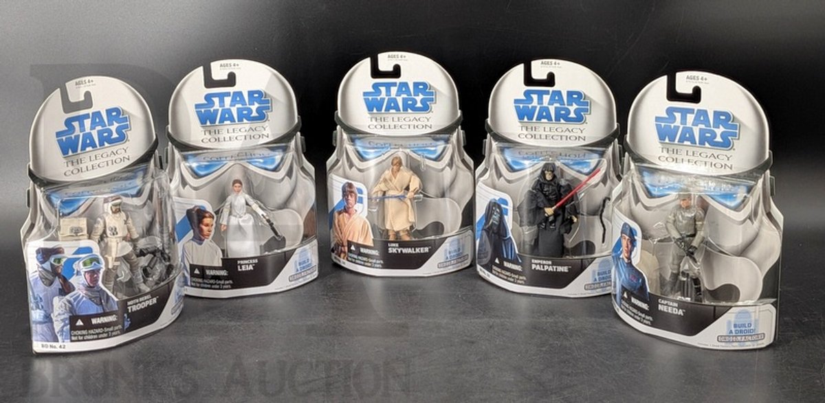 (5) 2009 Star Wars Legacy Collection Figures Luke Skywalker Leia Palpatine Needa Trooper