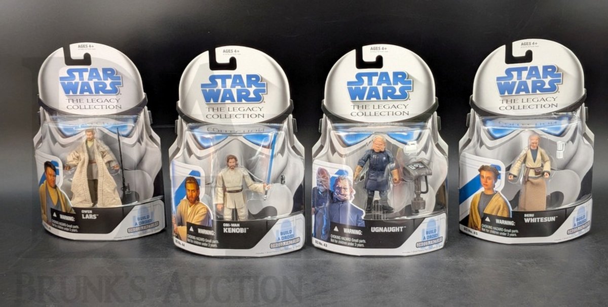 (4) 2009 Star Wars Legacy Collection Figures Owen Lars, Ugnaught, Beru Whitesun, Kenobi