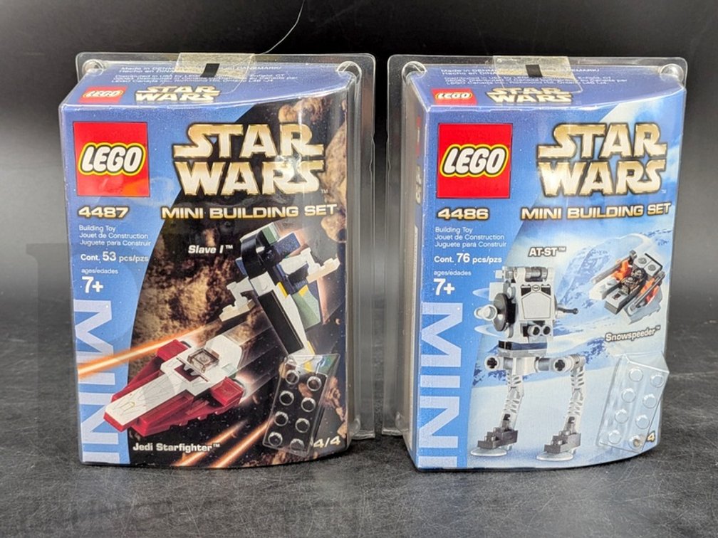 (2) 2003 LEGO Star Wars Mini Building Sets 4487 Jedi Starfighter & 4486 AT-ST Unopened