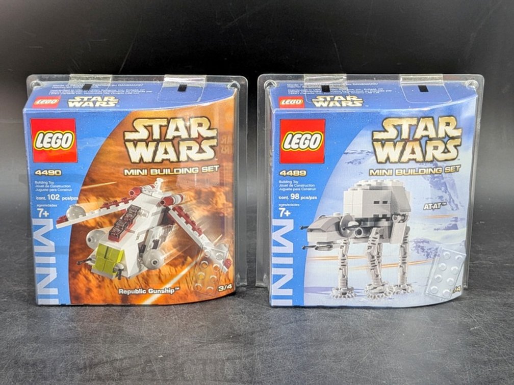 (2) 2003 LEGO Star Wars Mini Building Set 4489 AT-AT & 4490 Republic Gunship, Sealed