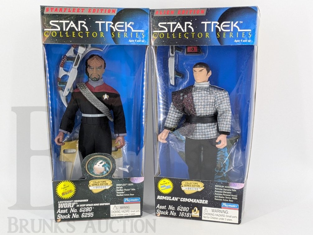 (2) 1995-1996 Playmates Star Trek Collector Series Figures Worf Romulan Commander MIB