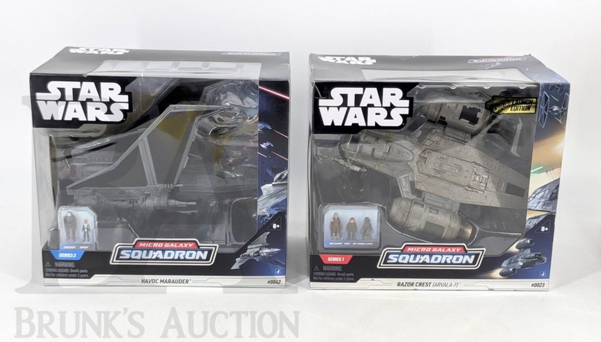 (2) Star Wars Micro Galaxy Squadron Series 1 & 2 Razor Crest & Havoc Marauder Ships