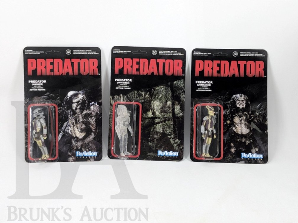(3) 2013 Funko ReAction Predator Figures Masked Unmasked and Invisible 3.75 Inch MOC
